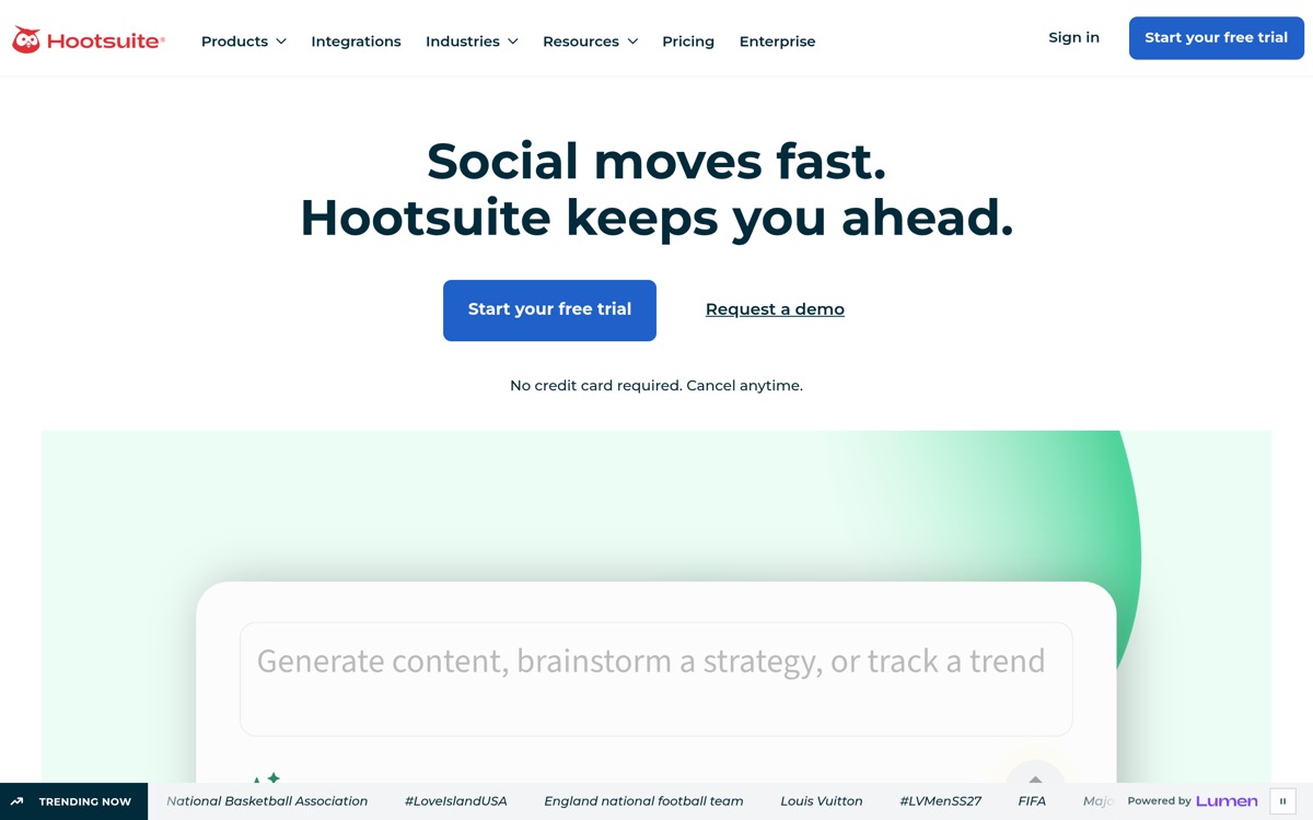 Hootsuite homepage