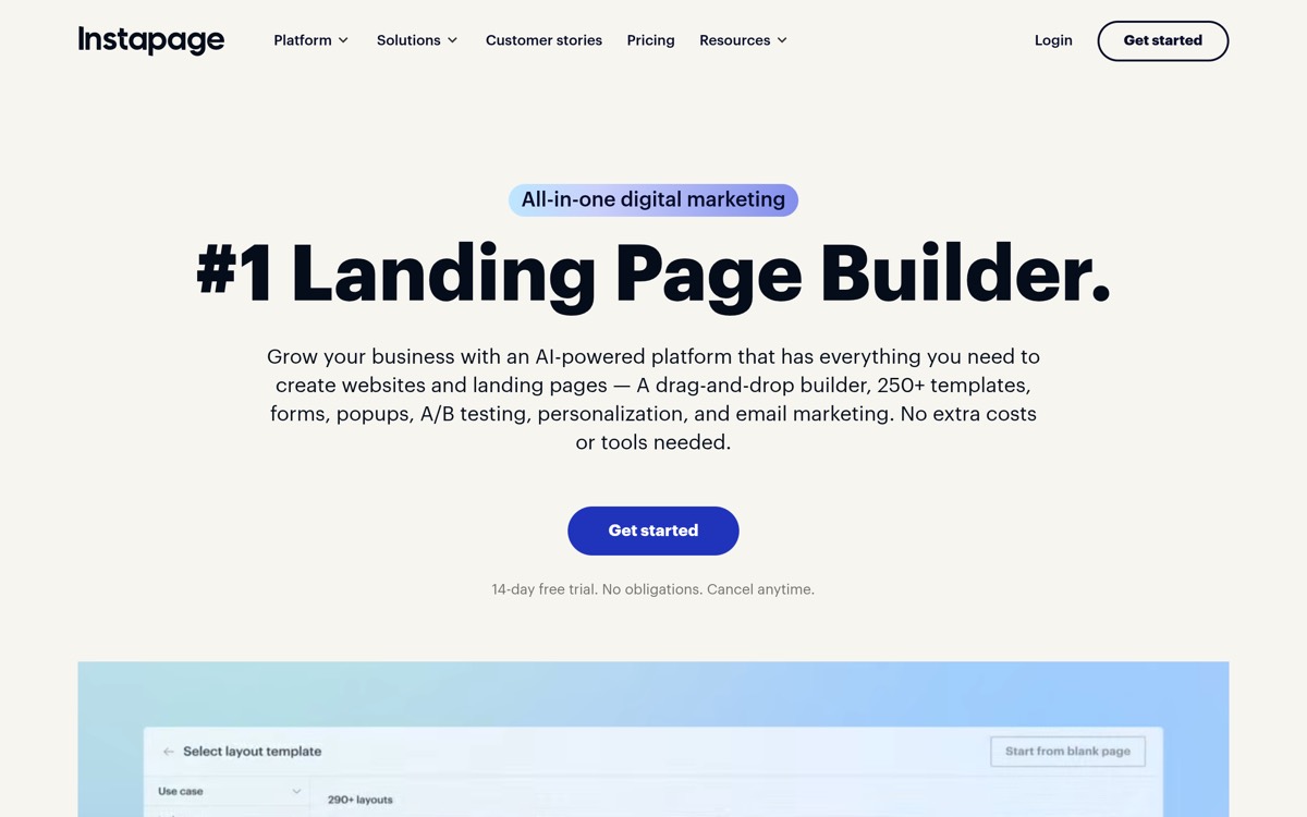 Instapage product screenshot